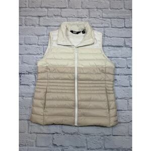 Lands End Color block Down Vest Ivory size M 10-12 SMALL DOT on back